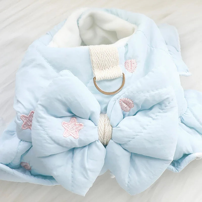 Autumn Winter Dog Clothes  Thick Cotton-padded Princess Pet Dress Coat with Embroidery for Small Dogs & Cats