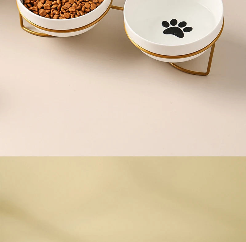 500ML Pet Ceramic Bowl Kitten Puppy Ceramic Bowl Water Feeder Cat Food Feeding Dish Dispenser with Raised Stand Cat Accessories