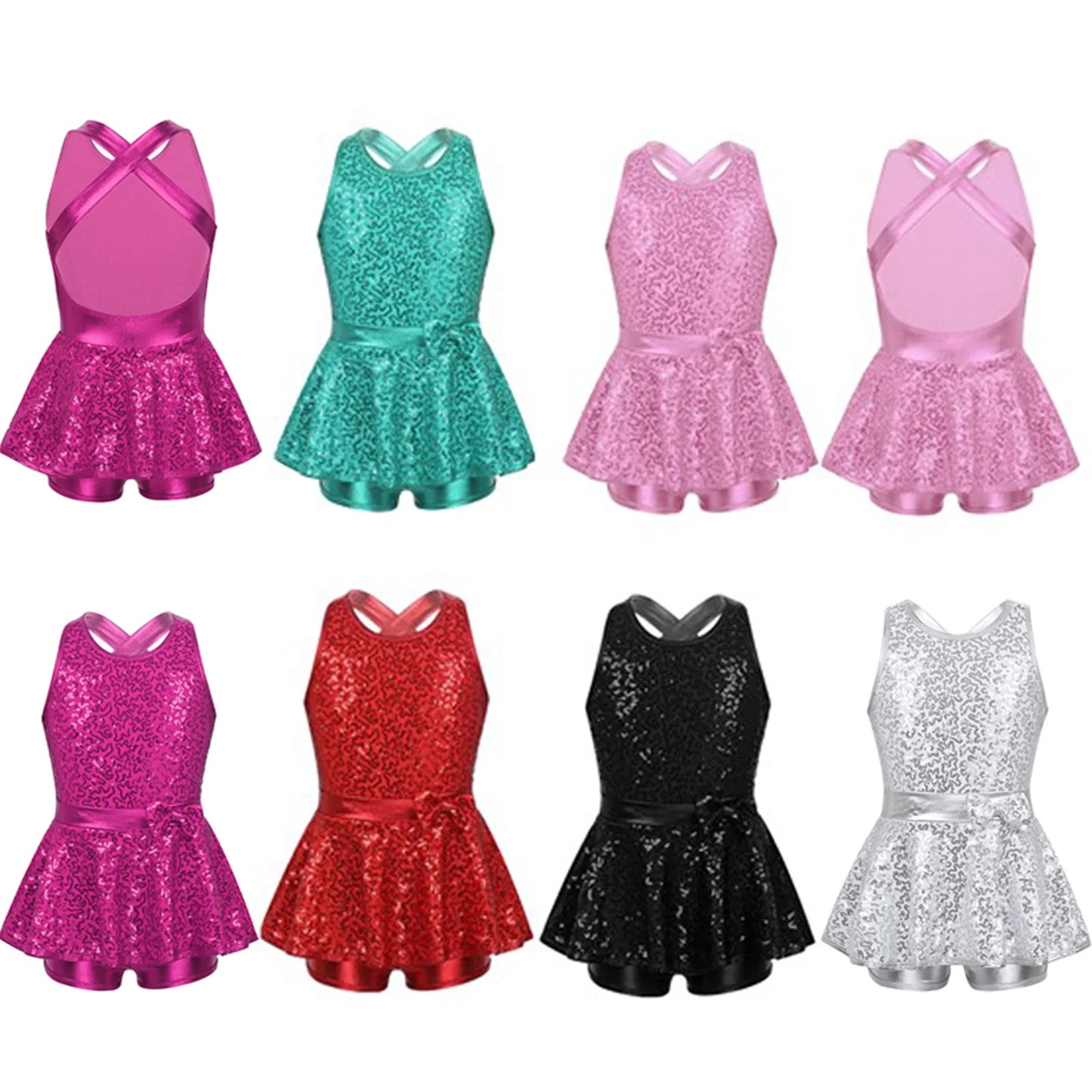 Kids Girls Shorty Unitard Sleeveless Sequin Rompers Leotard Bodysuit Performance Children Jazz Modern Dance Party Tap Costumes