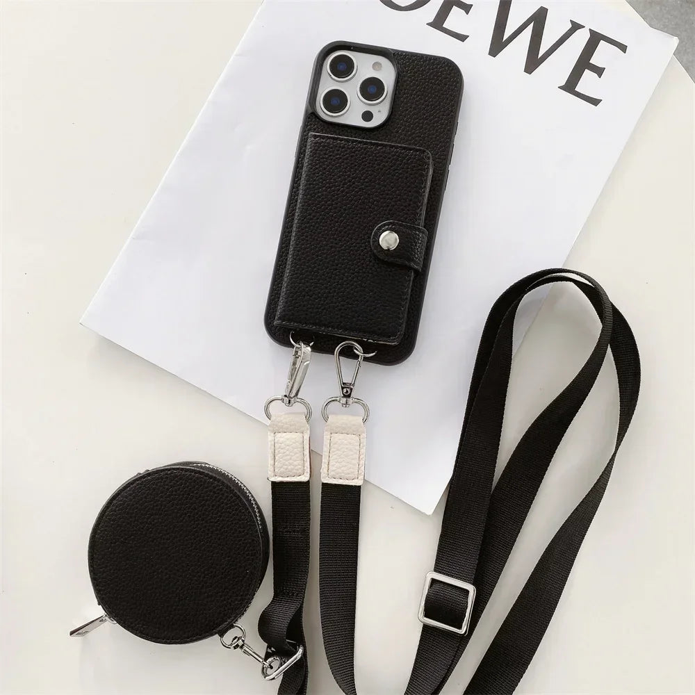 Crossbody Wallet Card Slot Coin Purse for IPhone 17 Air 16 15 Plus 14 13 12 11 Pro Max Leather Protective Phone Case Cover