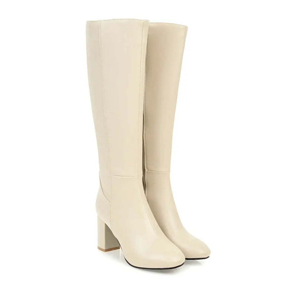 Women's Rubber Boots Female Shoes Zipper Sexy Thigh High Heels High Sexy Round Toe Winter Footwear Rain Ladies Leather Over-the-