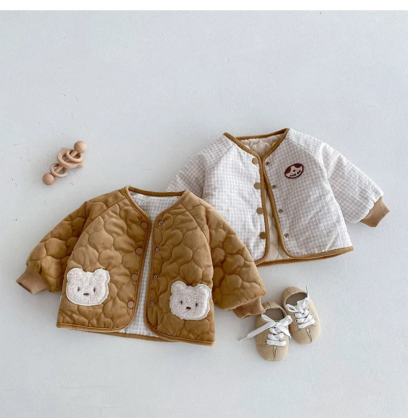 Double-sided Baby Winter Jackets Cute Bear Autumn Baby Outerwear Clothes Casual Kids Coats for Girls Boys Tops Clothing 0-5Y