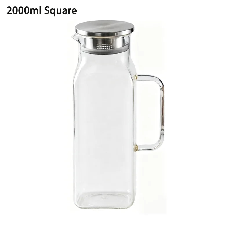 JUSTINLAU 1.2/2L Cold Water Jug High Borosilicate Glass Water Pitcher for Steamed Juice Fruit& Iced Tea Home Kitchen Accessories