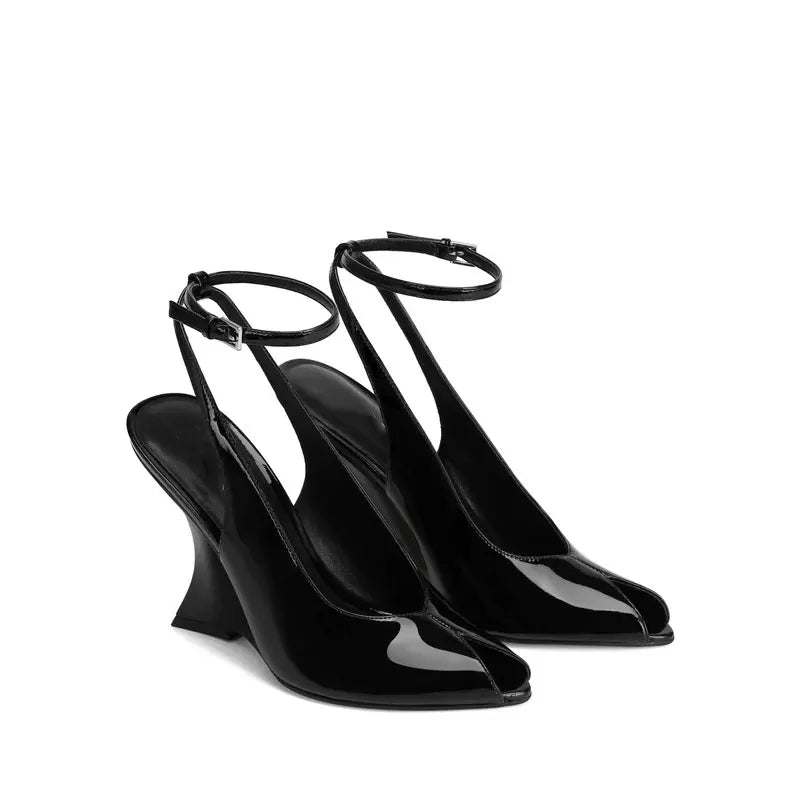 Ladies' Summer Slope Heel Fish Mouth Sandals Thick High Heels Black Comfortable Large Toothed Sandals