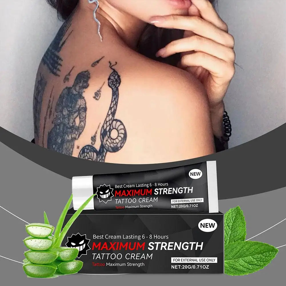 20g Maximum Strength Tattoo Cream, 6-8 Hours Long-Lasting Formula, Pre-Permanent Makeup & Piercing Skin Care