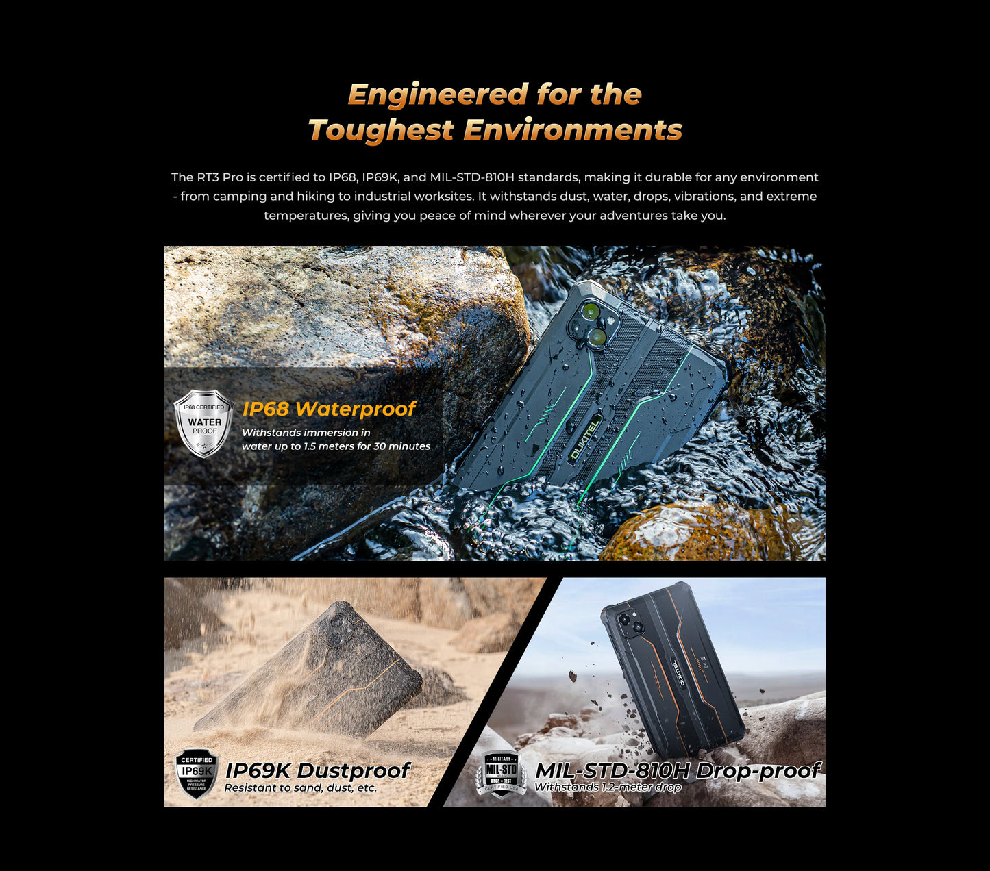 NEW OUKITEL RT3 PRO 4G Rugged Tablet 8 Inch HD Display 16(4+12)GB +128GB Waterproof Tablet Pad 5150mAh Android 14.0 Tablet PC