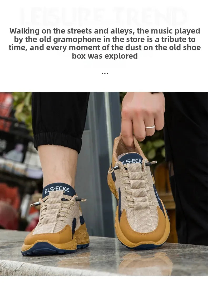 Men's Spring New Sport Shoes Casual Classic Trendy Thick Bottom Leisure Shoes Breathable Microfiber Upgraded Spring Autumn
