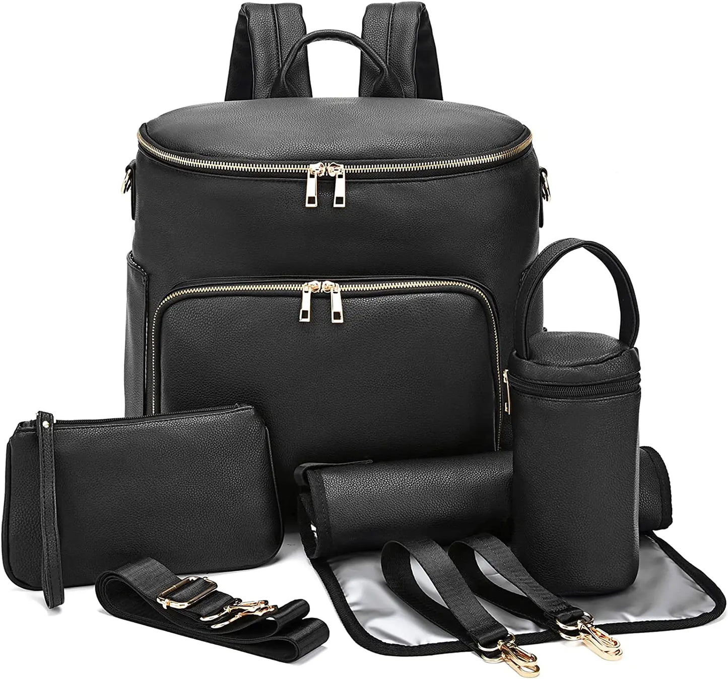 Diaper Bag Backpack Leather Backpack for Women Travel Backpack Baby Bag Large with Troller Straps Capacity for Wet Clothes
