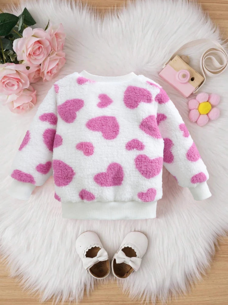 Autumn and winter baby girls' fleece thick pullover hoodie jacket, cute, casual, soft and comfortable children's accessories