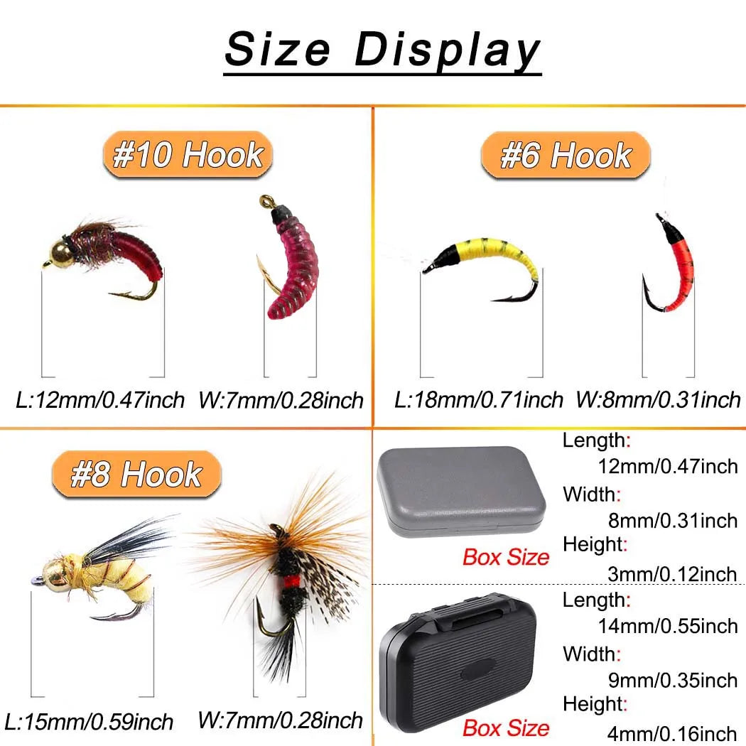 24-100Pcs Dry/Wet Flies Handmade Fly Fishing Artificial Fly Baits Lures Fly Assortment Trout Bass Fishing, with Flies Box