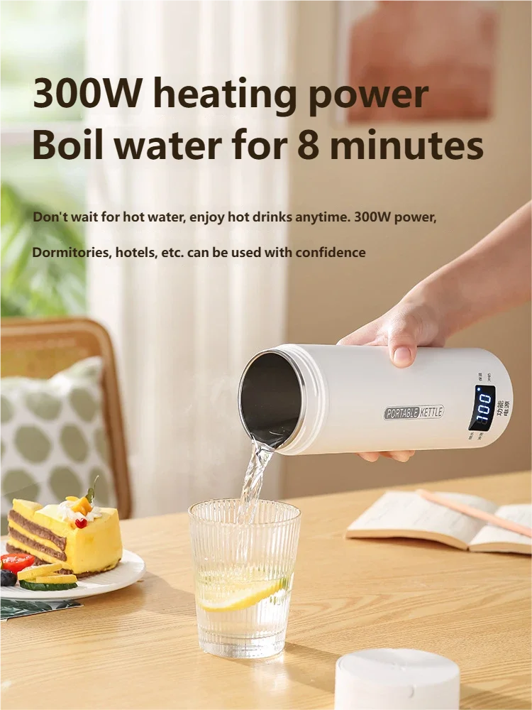 HOMEFISH 450ML Electric Kettles Portable Tea Coffee Kettle Travel Boil Water Thermal Cup Anti-Scald Water Bottle English Menu