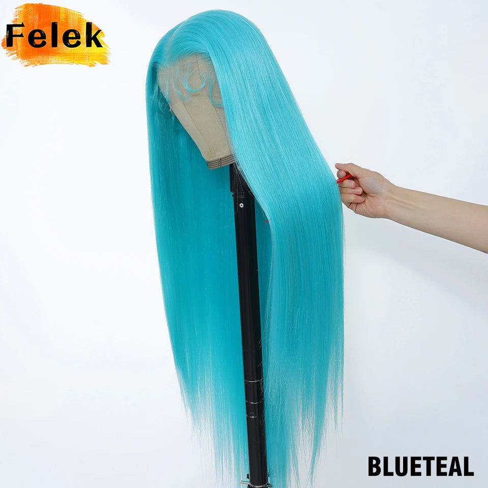 Highlight 13x6 Synthetic Lace Frontal Wigs For Women 40 Inch Long Silky Straight Lace Front Wigs High Quality American Afro Wigs