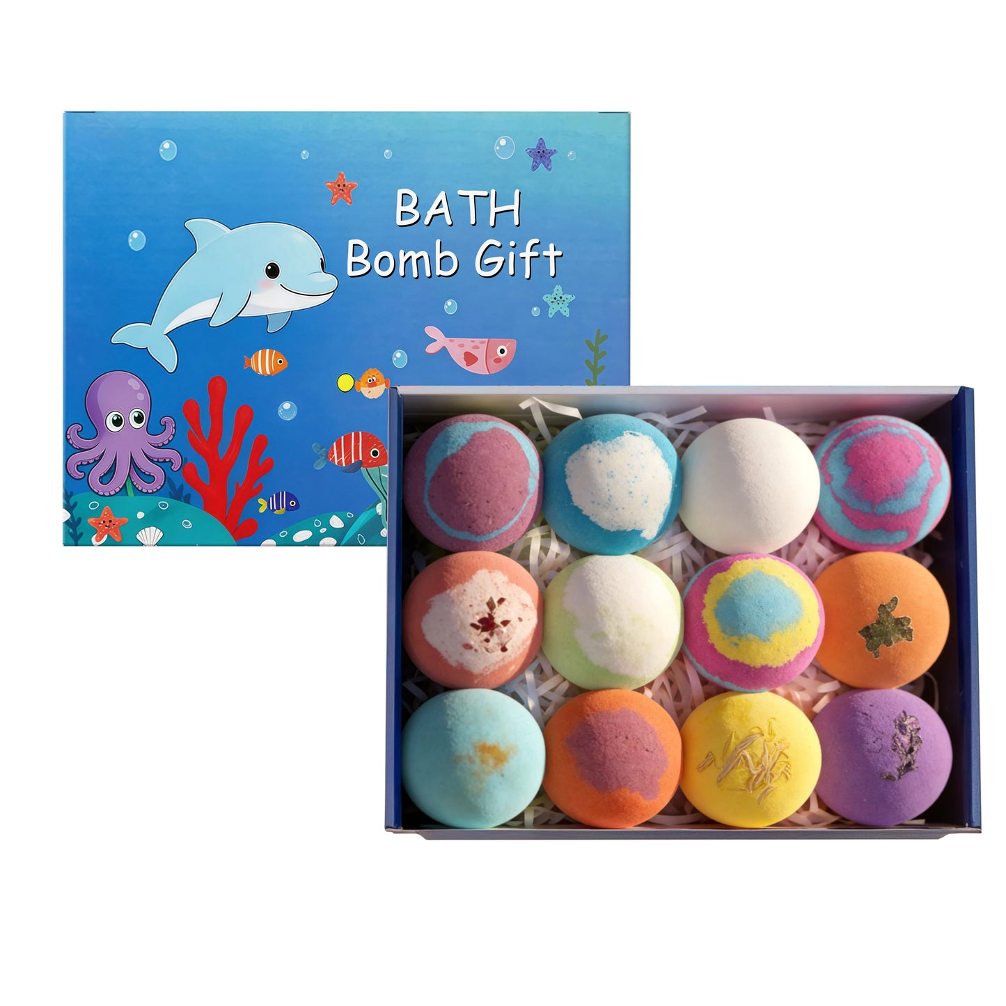12pcs Organic Bath Bombs Set with Surprise Toys Inside Essential Oi Moisturizing Skin Care Relaxing Bathtime Gift for Boys Girls