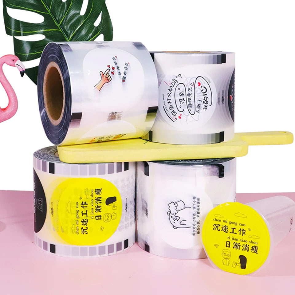F9095-C Customized Cup Sealer Film for Personalized Logo Pattern Bubble Boba Tea Cup Sealing Clear PP Roll 2500 Cups 90mm, 95mm