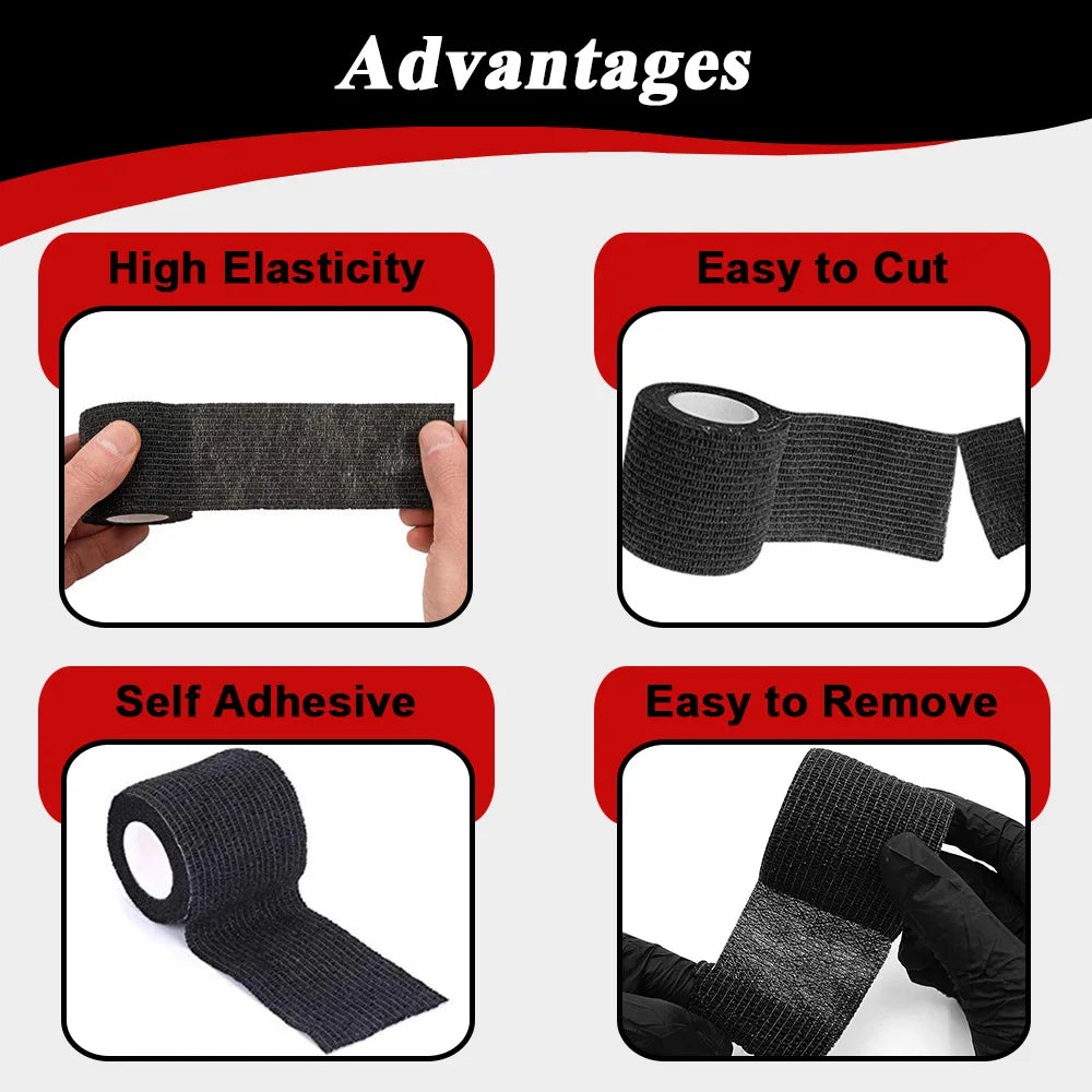 96/48/24/12/6/2pcs BlackTattoo Grip Tape Wrap Elastic Bandage Wrap 5cm/2.5cm for Tattoo Grip Tube Tattoo Pen Machine Supply
