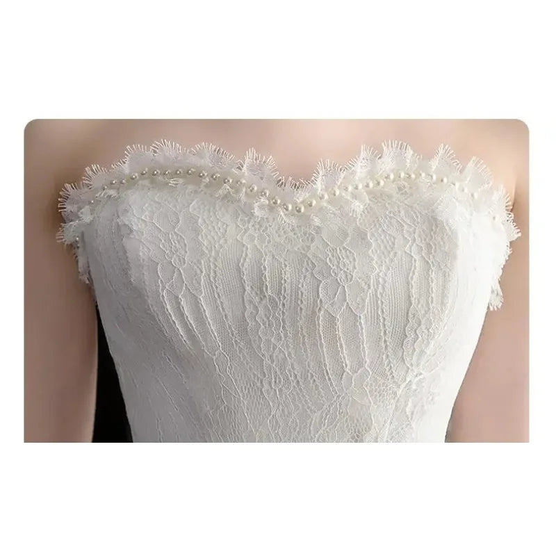 New Front Short Long Back Strapless Wedding Dress Sweet Bride Dress