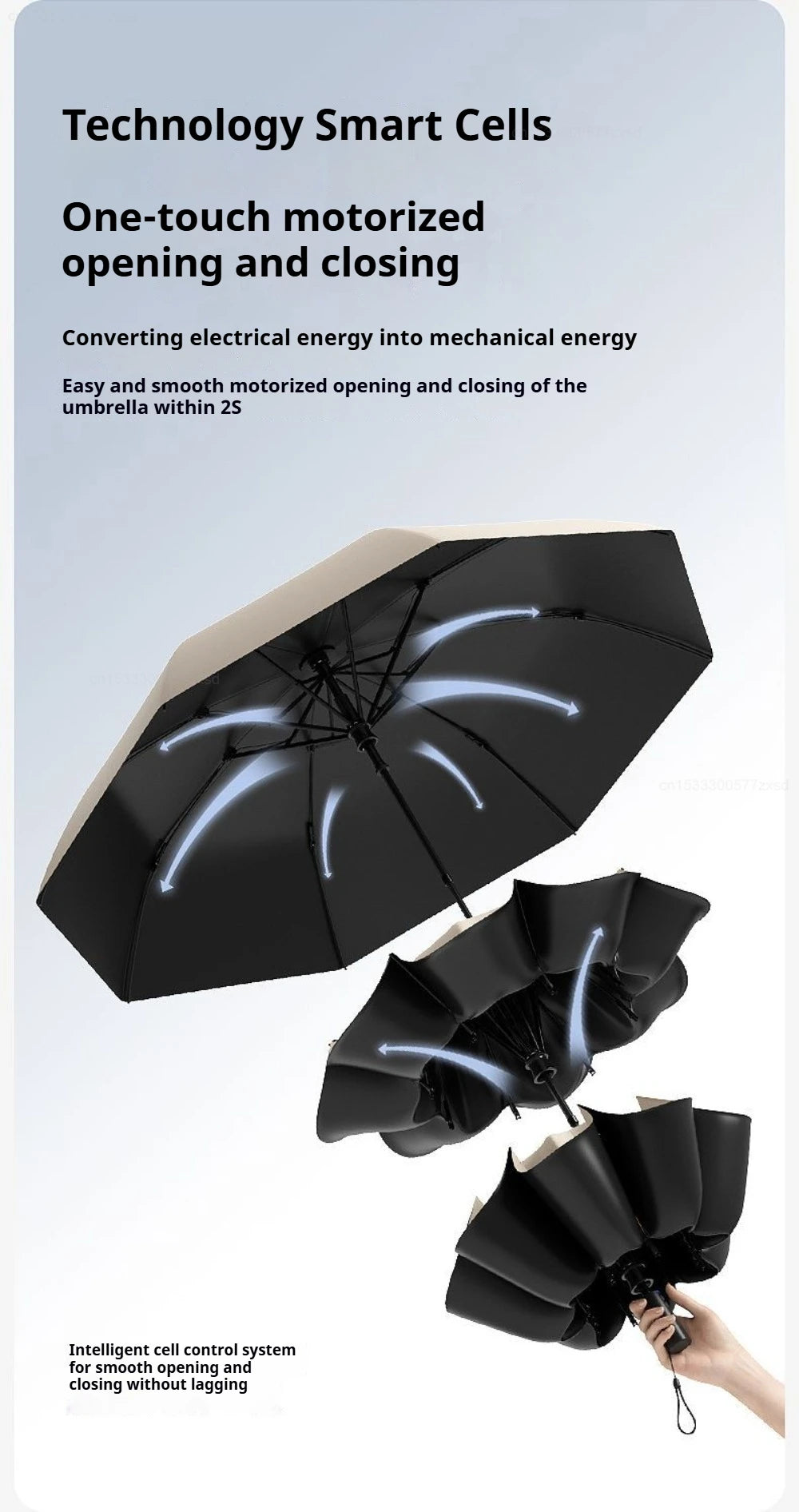ZUODU Intelligent Electric Reverse Umbrella Fully Automatic Reinforcement Thickened Durable Rainproof Sunscreen Dual Use