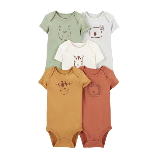 LIEMEI (Baby 0-24M)5 pcs Baby New  Romper Summer Onesie Pajama Cotton Boy Girl Clothes Newborn Zipper Footies Jumpsuit Short-Sle