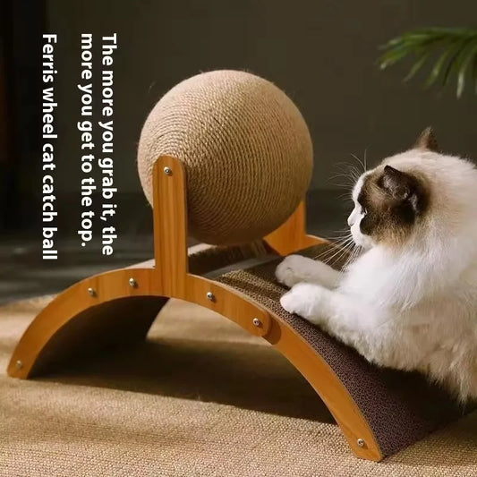 2 In 1 Cat Scratching Ball Wooden Cat Scratcher Sisal Scratch Board Wear-Resistant Grinding Paw Toy Solid Wood Scraper for Cats
