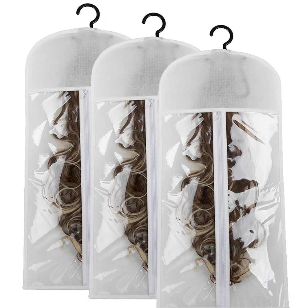 10PCS/3PCS/6PCS/1PCS Hair Extension Storage Bag with Hanger Transparent Wig Organizer Dustproof Holder for Hair Pieces