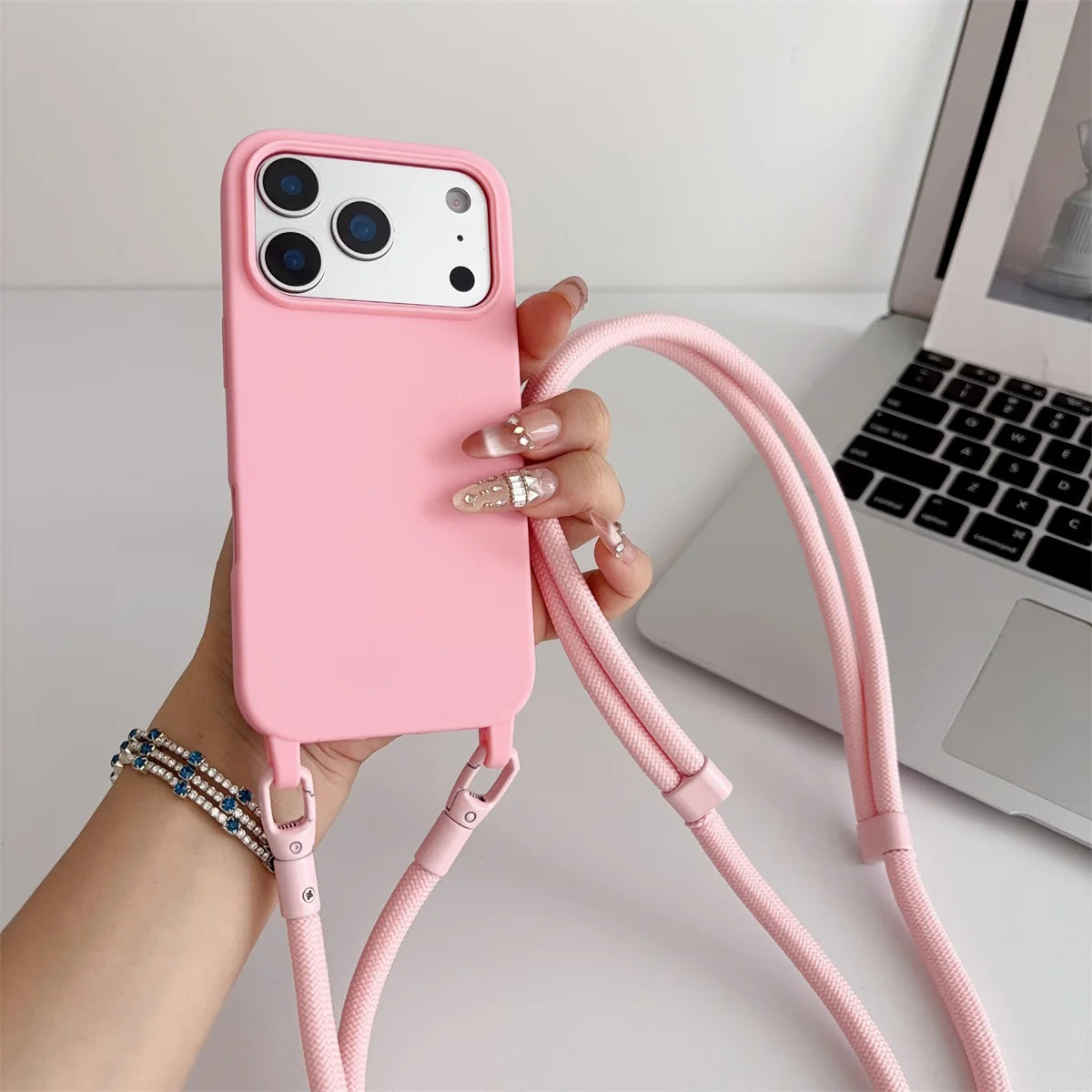 Silicone Phone Case for IPhone 17 Air 16 16E 15 14 Plus 11 13 12 Mini Pro Max Crossbody Lanyard Candy Color Soft TPU Back Cover