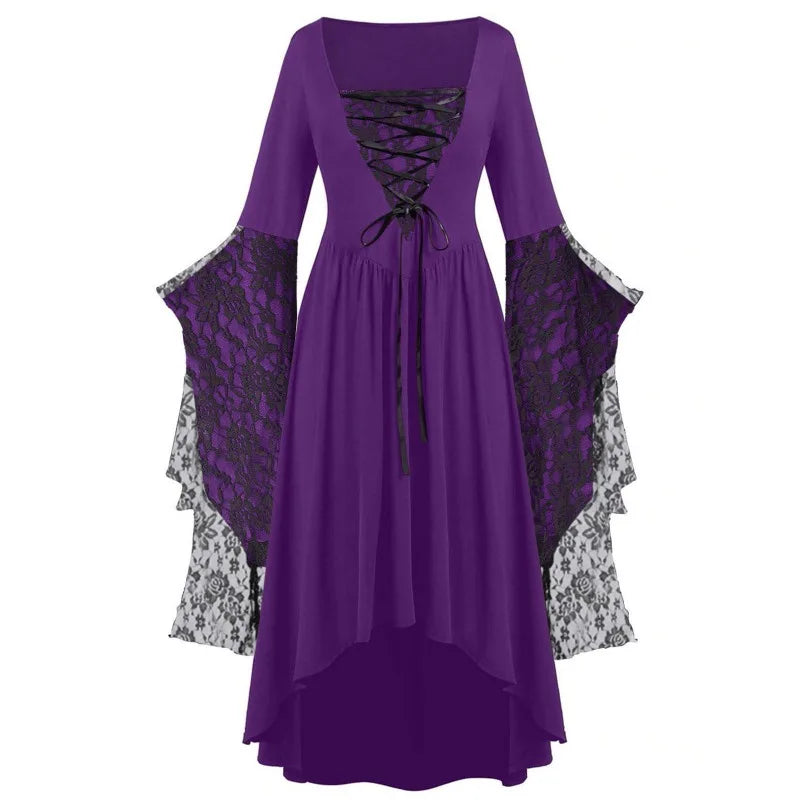 Vintage Halloween Cosplay Costume Witch Vampire Gothic Dress Ghost Dresses Up Party Printed Medieval Ghost Bride Female Clothes