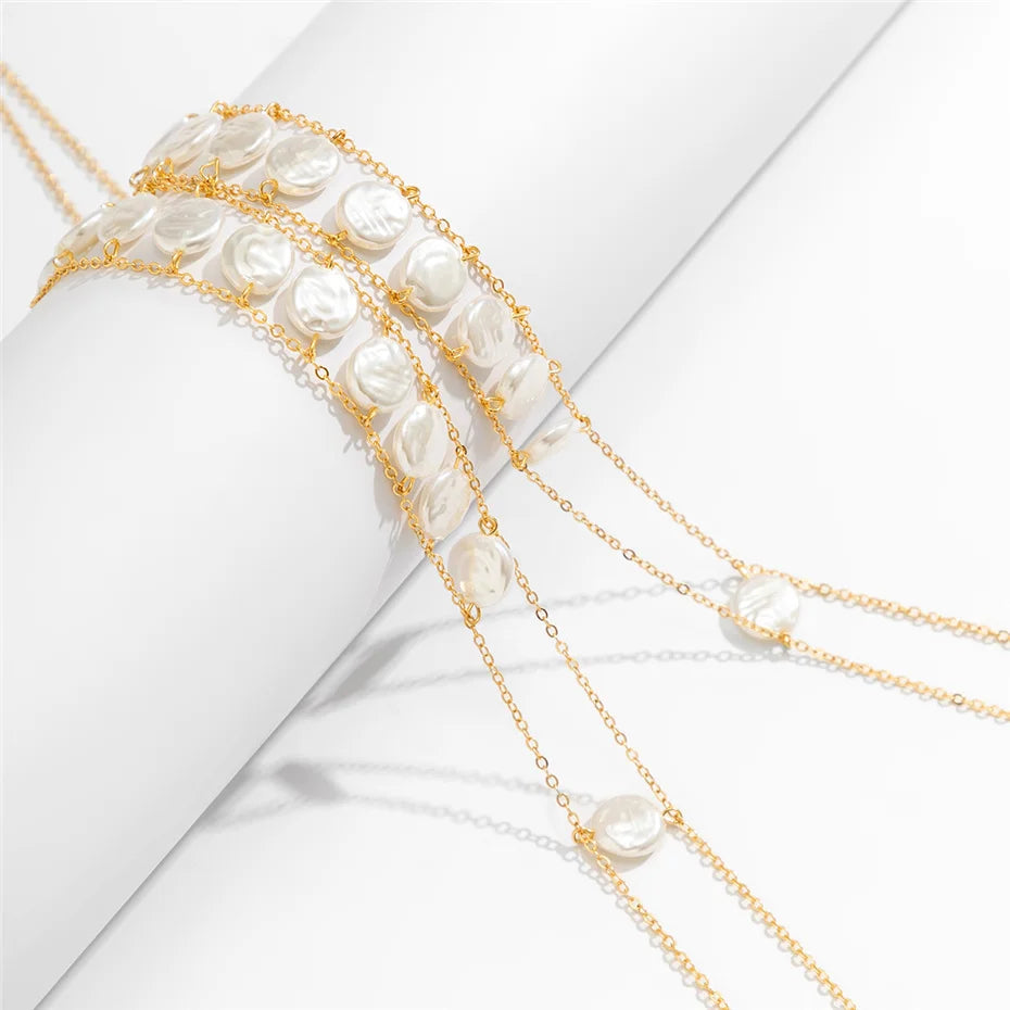 Sexy Boho Imitation Pearl Cross Chest Breast Belly Body Chain Necklace for Women Wed Waist Bikinis Summer Y2K Accessories