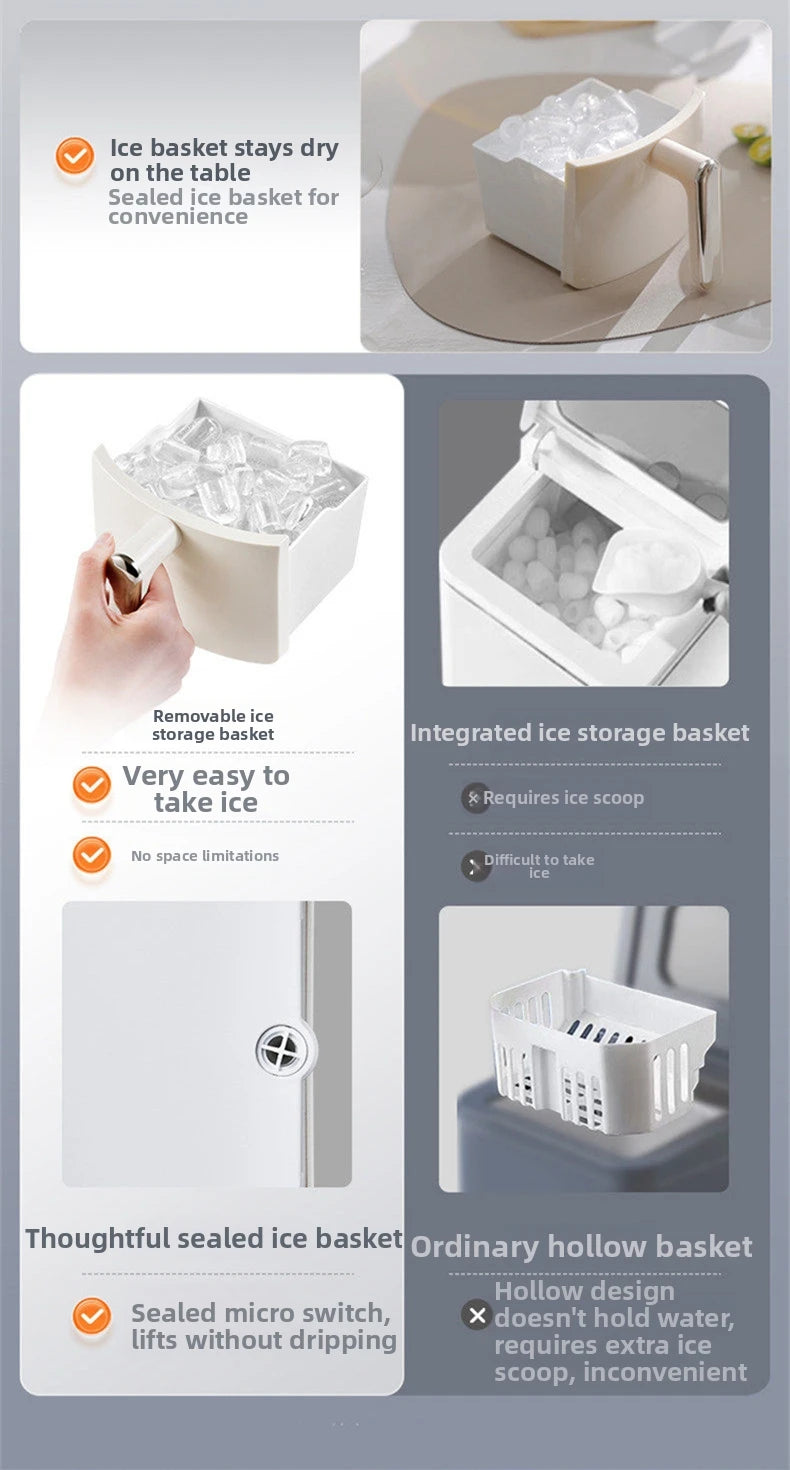 Mini Ice Maker Machine for Home Dorm Student, Portable Automatic Ice Maker with Small Power, Compact Countertop Ice Cube Maker,