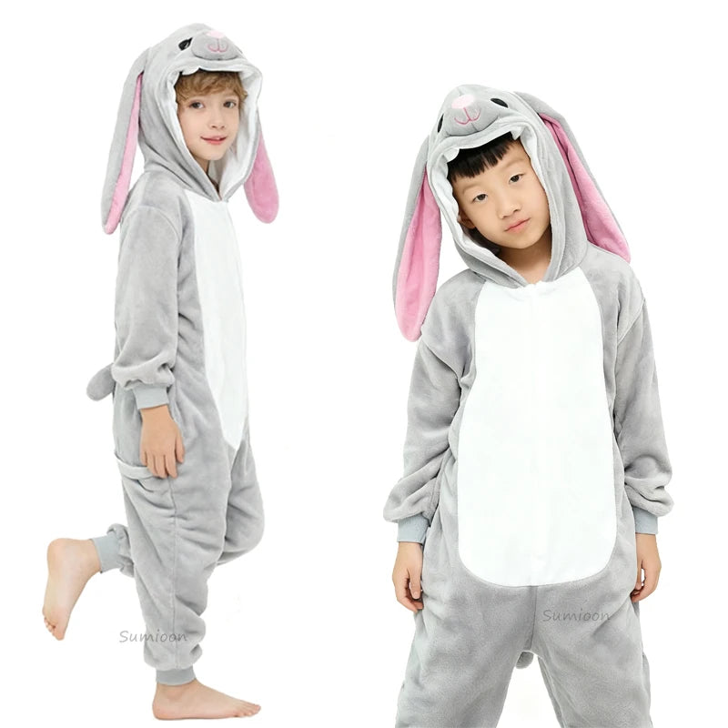 4 6 8 10 12 Years Girls Black Cat Jumpsuits Unicorn Pajamas Kigurumi Toddler Kids Hooded Flannel Home Wear Children Onesie