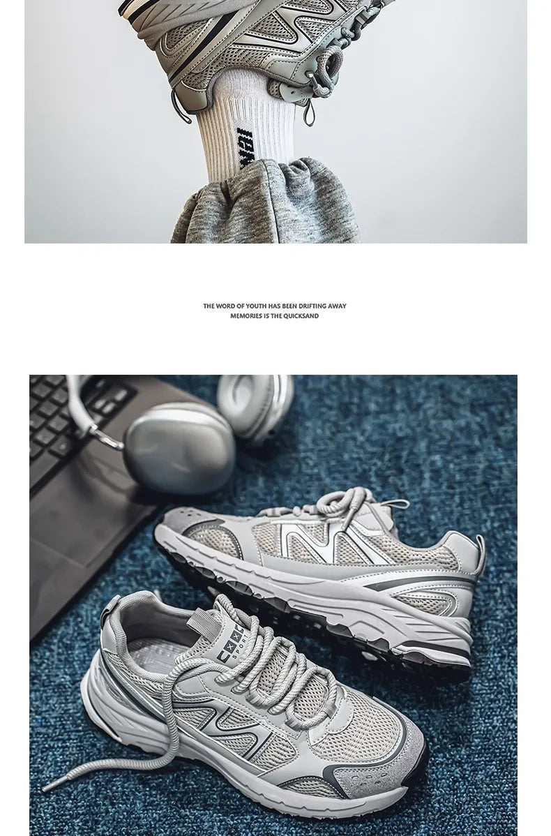 Breathable Outdoor Men's Sport Shoes Summer Trend Dad Sneakers Student Casual Rubber Sole EVA Insole Cotton Lined Net Mesh