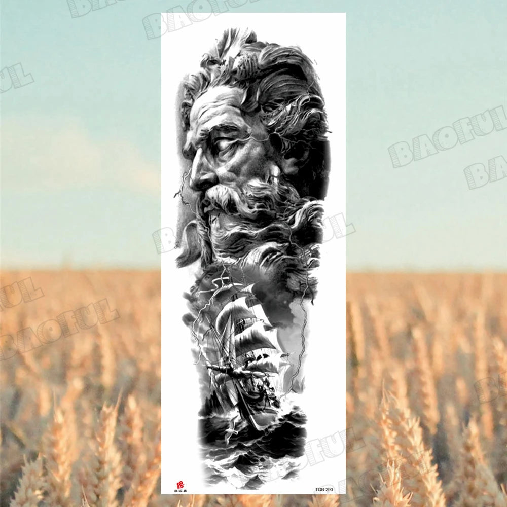 BAOFUL Full Arm Sleeve Temporary Tattoos For Women Men Realistic Wolf Lion Warrior Maori Fake Tattoo Stickers Thigh Leg Tatoos