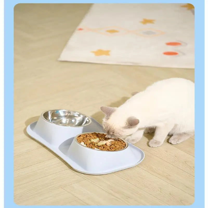 1pc Stainless Steel Double Cat Dog Bowl Cat Food Container Non-slip Base Pet Water Feeder Tilt Safeguard Neck Puppy Cats Bowls