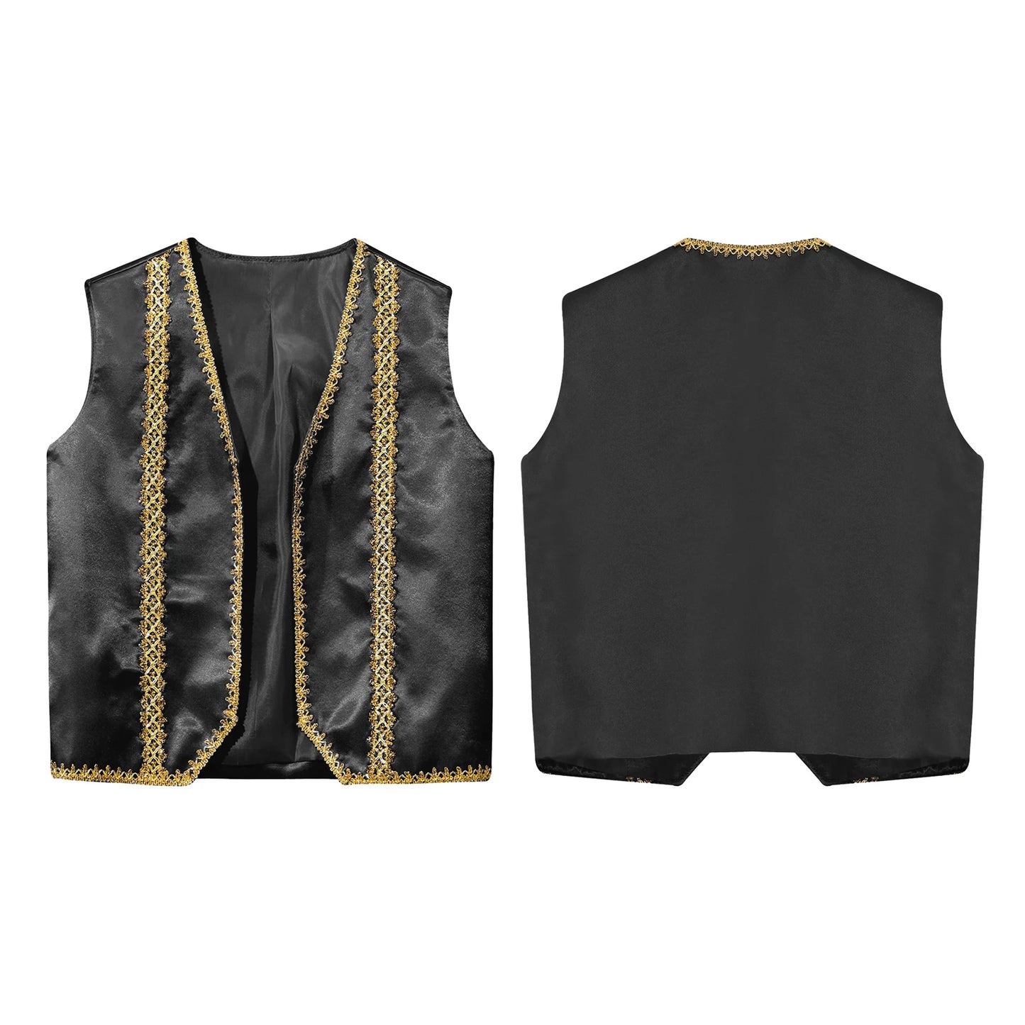 Kids Girls Boys Medieval Steampunk Costume Arabian Prince Sleeveless Golden Trim Waistcoat Vest Halloween Cosplay Fancy Dress Up