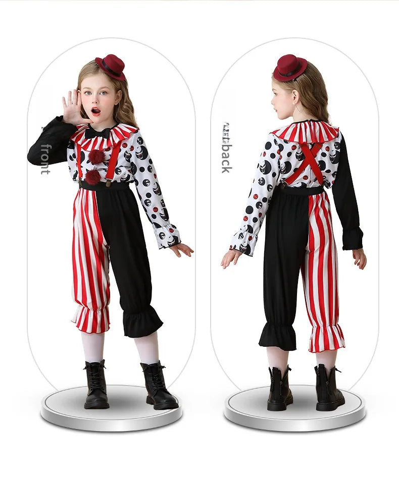 Halloween Cosplay Costumes Horror Clown Dresses Pants Headwear Clothes Sets Carnival Theme Party Role Playing Outfits for Girls