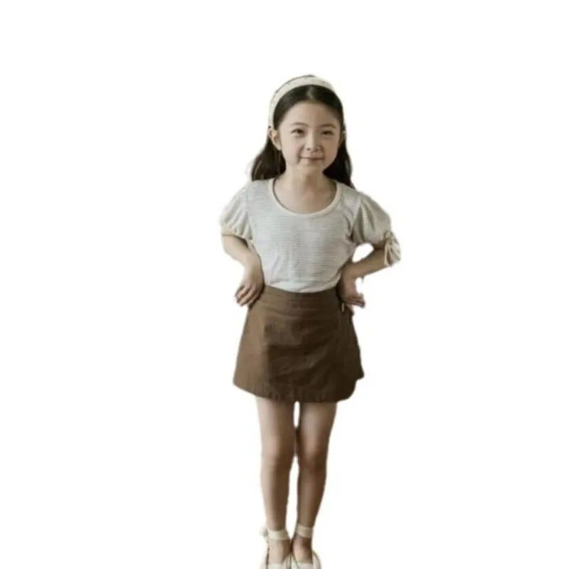 22316 Baby Summer Clothes 2024 Ins New Cotton and Linen Baby Girl's Skirt Short Leisure Crotch Button Mori Hot Pants