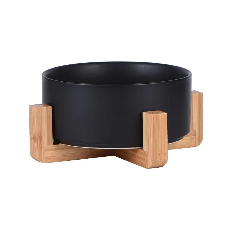 Cat bowl cerami double bowl water bowl integrated wooden rack protects cervical spine high-legged dog bowl dog bowl