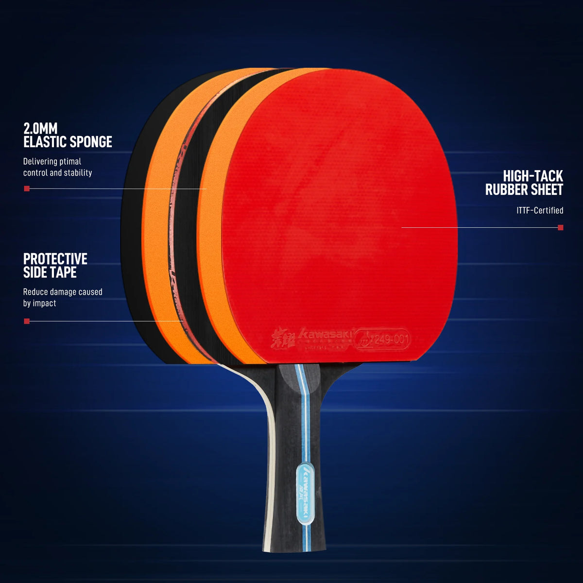 Kawasaki Table Tennis Set 2 Rackets 3 Balls with Case, ITTF Certified 7-Ply Blade for Beginners Training Ping Pong Paddle