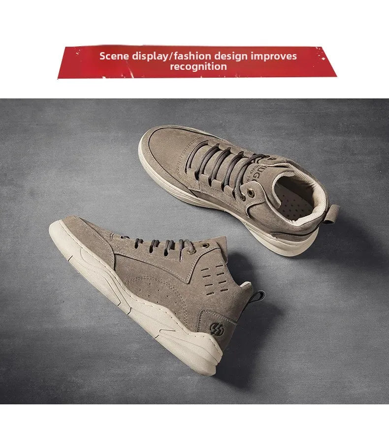 Men's High Top Sport Shoes Winter New Fashion Retro Outdoor Travel Matching Lace up Leather Surface Shoes Comfortable Casual Sne