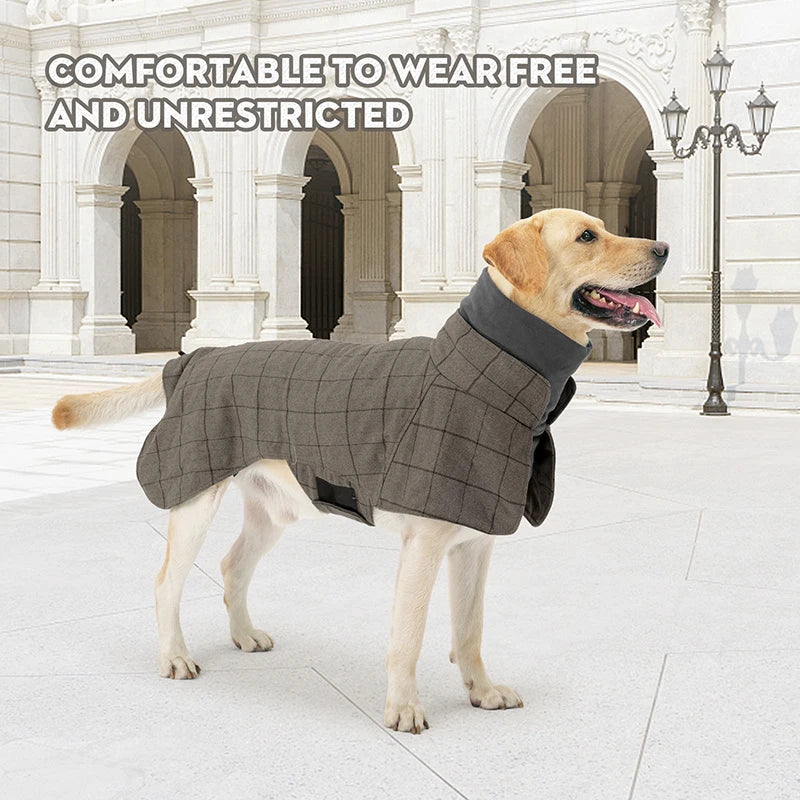 Thickened British Style Luxury Designer Dog Clothes High-neck Fashionable Plaid Dog Jacket with Leash Hook Large Dogs Dresses
