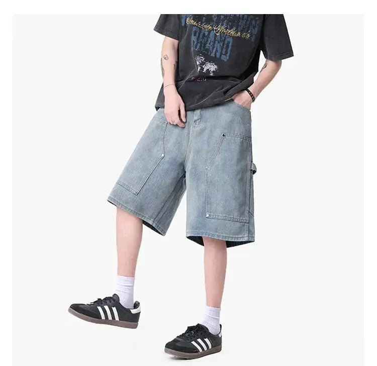IEFB Workwear Men's Denim Shorts Multi Pocket Wide Leg Baggy Fit Casual Summer Streetwear Casual Cargo Jeans 9X2957
