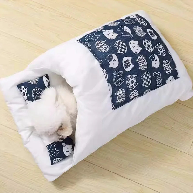 Winter Warm Cat Sleeping Bag Removable Cat Beds Deep Sleep Pet Dog Bed House Cats Nest Cushion with Pillow Cat Supplies