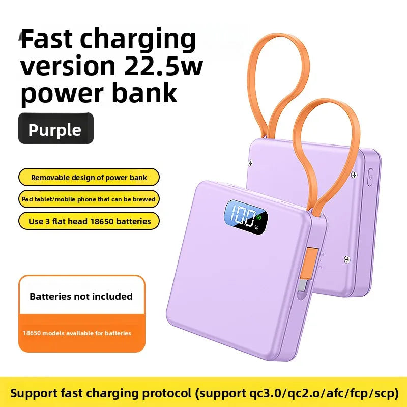 10W PD 22.5W Fast Charge Power Bank Case 3x18650 Solderless DIY Battery Box USB Type C PD3.0 QC4.0 Shell With Charging Cable