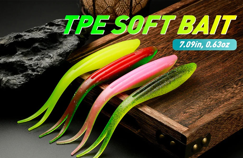 JOHNCOO 3pcs Floating Drop Shotting Soft Bait Fishing Lure 180mm V-shape Split Tail Swimbait Worm Topwater 18g