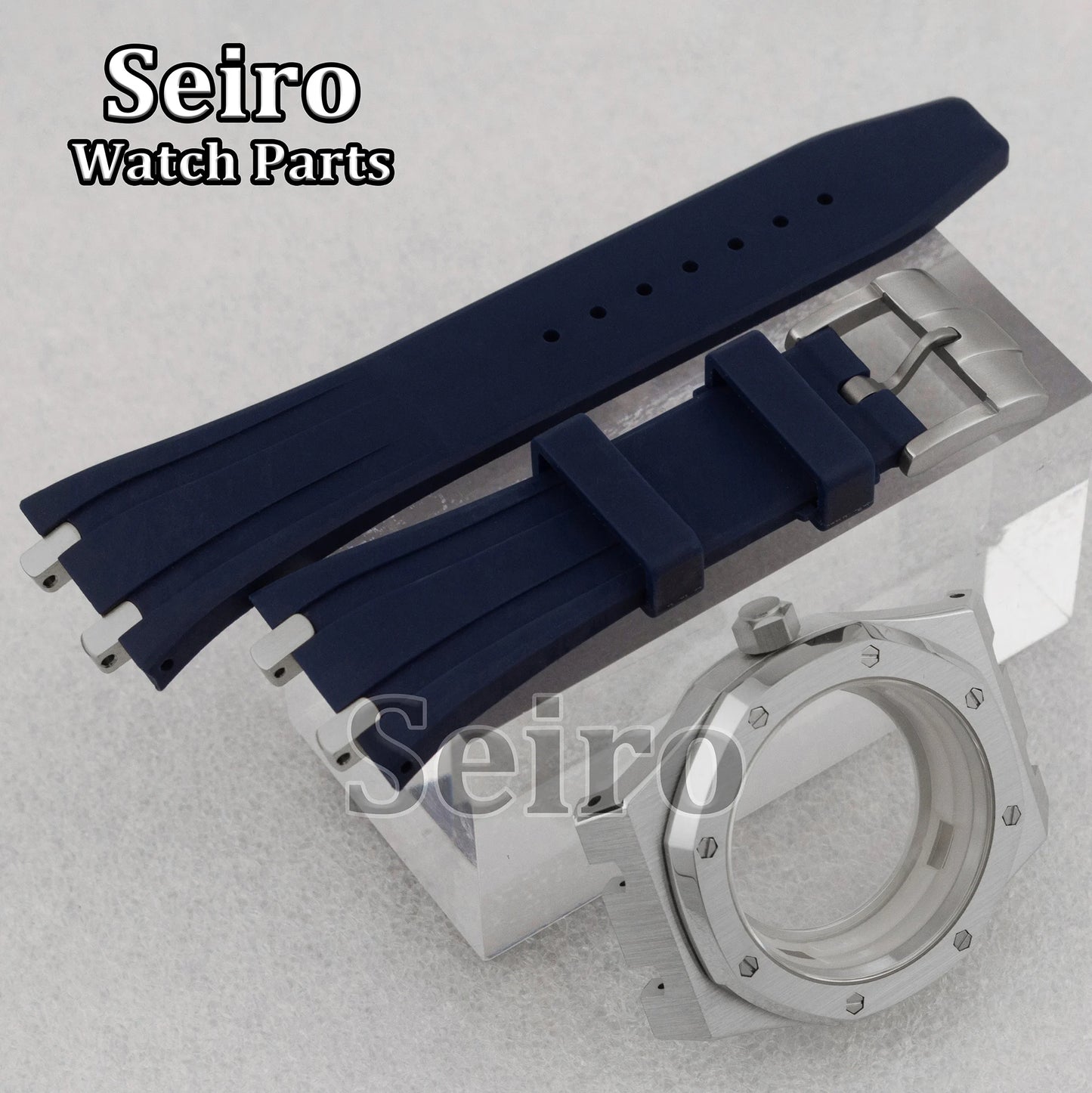 42mm Octagon Watch Case Rubber Strap Sapphire Crystal 10bar for 31.8mm Dial Royal Oak NH35 NH36 Movement Watch Modified Parts