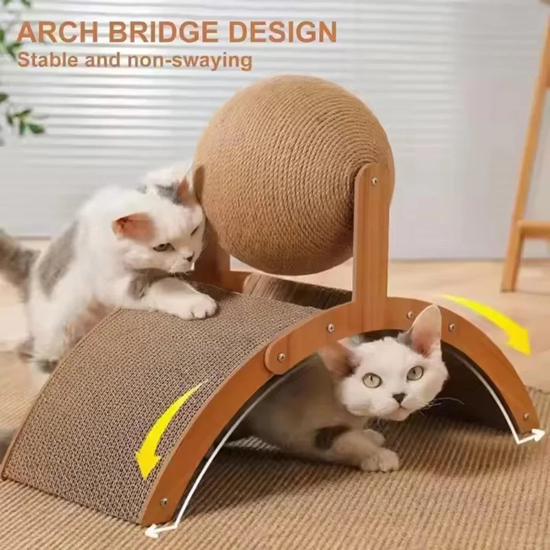 2 In 1 Cat Scratching Ball Wooden Cat Scratcher Sisal Scratch Board Wear-Resistant Grinding Paw Toy Solid Wood Scraper for Cats