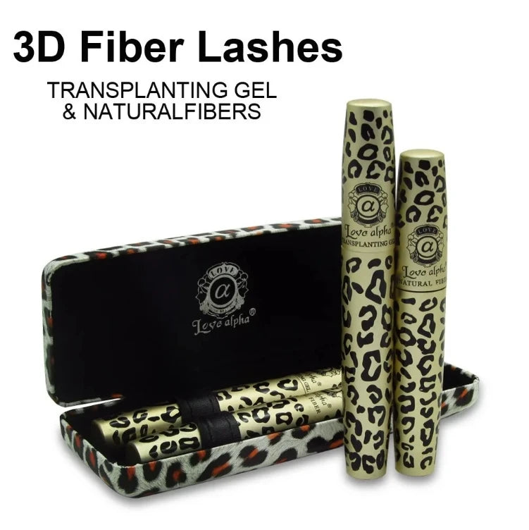 1 Set / 2 Pcs High Quality Love Alpha 3D Fiber Lashes Mascara Rimel Makeup Set Maquiagem Wild Leopard Waterproof Double Mascara