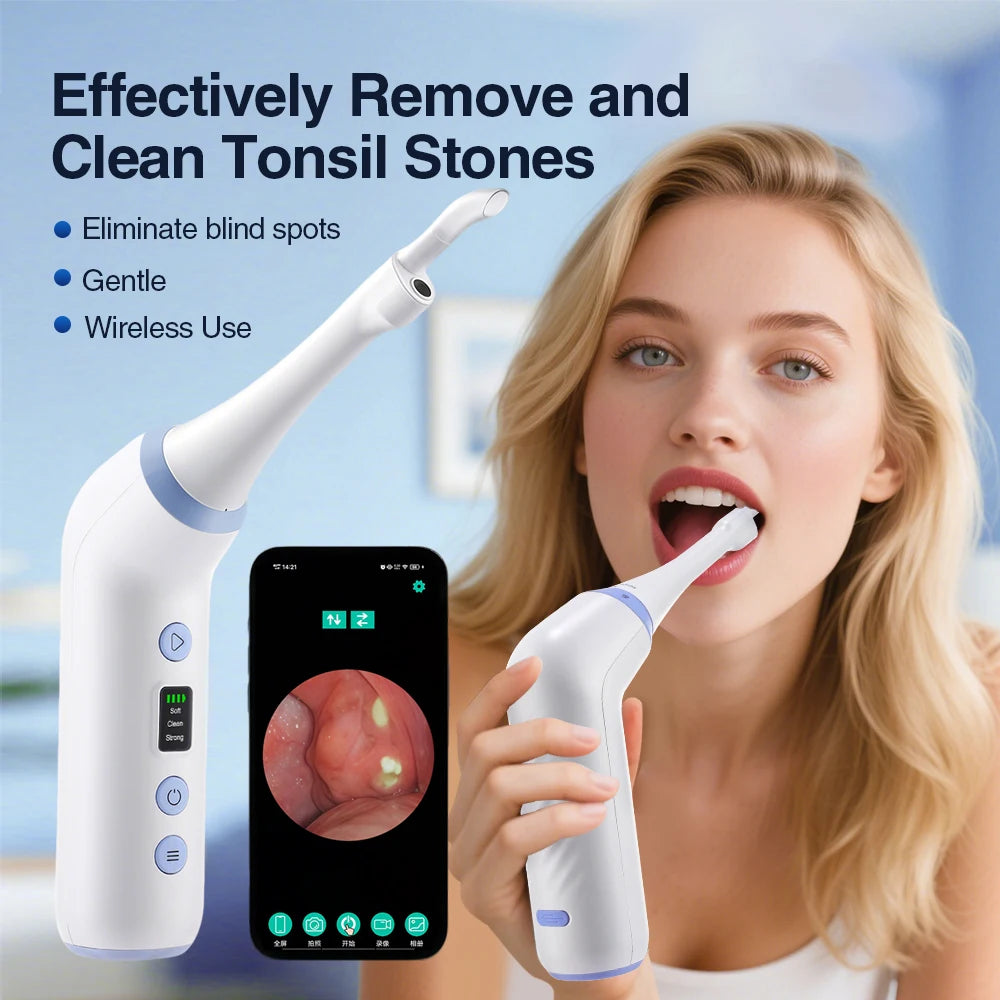 Electric Visual Tonsil Stone Remover Kit with LED Light HD Camera 3 Suction Modes Tonsil Stone Removal Fresher Mouth Oral Care