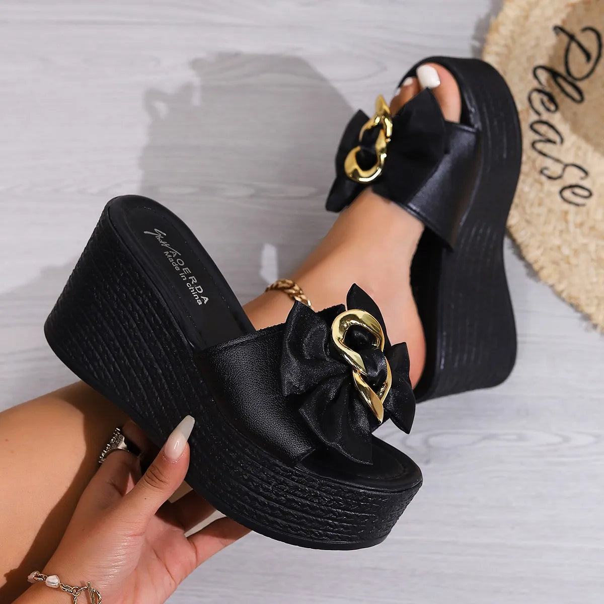 Women's Summer Fashion New Bow Designer Thick Sole Non-Slip Sandals Outdoor Casual Solid Color Open Toe Beach Flip Flops