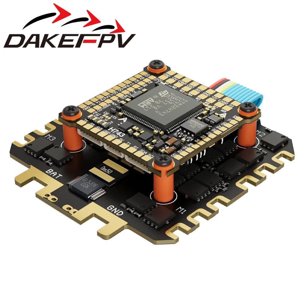 DAKEFPV H743 100A/120A stacked ICM42688P H743 flight control module BLHELI_S 120A 4-in-1 ESC 30.5X30.5 millimeters.