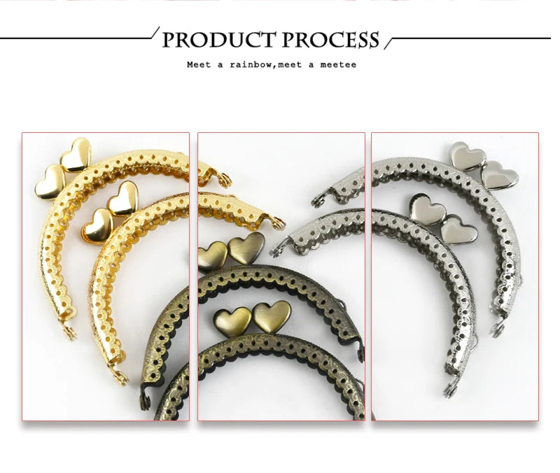 1/2/5/10Pcs 8.5cm Embossed Metal Bags Handle Purse Frame Kiss Clasp for Coin Wallet DIY Handmade Sewing Brackets Bag Accessories